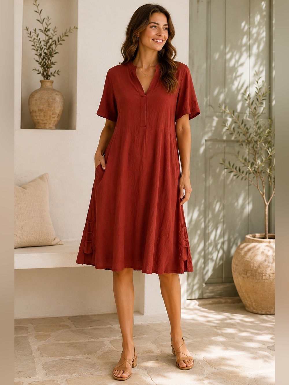 Ulla Popken Burgundy Viscose Tunic Dress Plus Size 16/18 Modern Minimalist